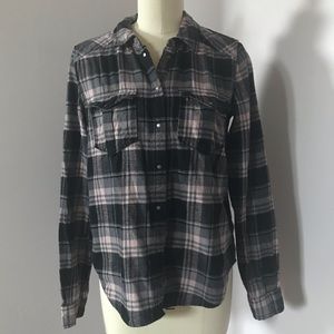 PAIGE flannel shirt Pink Black snap Up Plaid S